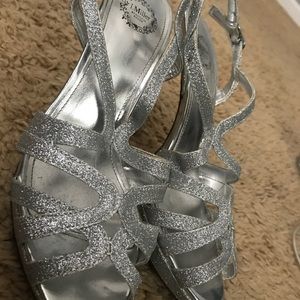 Silver sparkle high heels